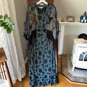 Vintage 2 piece Spencer Alexis Dusty Blue Lace Velvet Dress top Size 16 - Picture 1 of 16