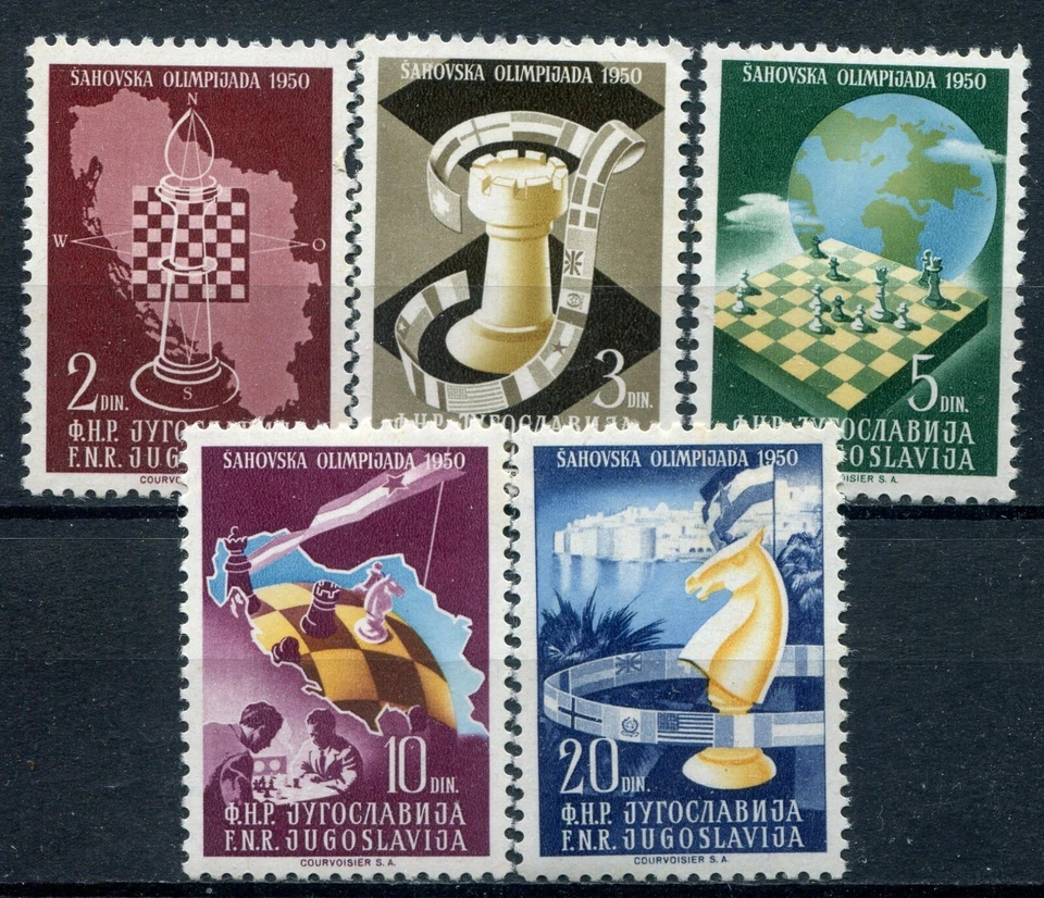 YUGOSLAVIA 1950 MUNDIAL DE AJEDREZ SERIE COMPLETA MNH** CATÁLOGO Y&T 549/553 - Imagen 1 de 1