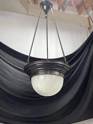 RESTORED Antique Vtg Art Deco Glass Bowl Chandelier Foyer Pendant Light 1920 30s - Image 1 of 4