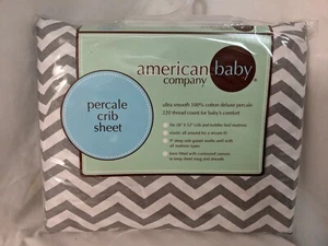 American Baby Company 100% Cotton Percale Crib Sheet 28"x52" ZigZag Gray Chevron - Picture 1 of 3