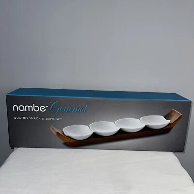 Nambe Quatro Snack & Serve Set, Made of Porcelain and Acacia Wood - Image 1 of 3