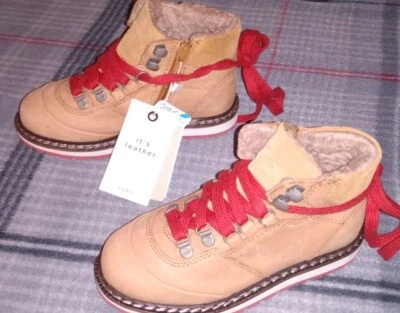 BOTAS ZARA BEBÉ NIÑO MARRÓN COMBINADO CUERO DESIERTO NUEVAS CON ETIQUETA TALLA 9 Foto 1 de 4