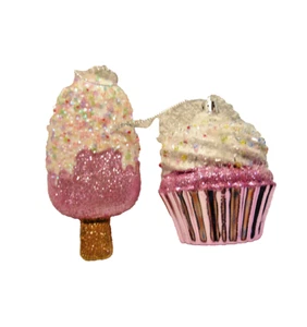 Ice Cream Bar & Cupcake Christmas Ornaments | Set of 2  #i - Picture 1 of 2