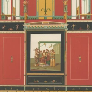 Décoration Architecture Pompéi Peinture murale - Lithographie originale XIXe - Picture 1 of 3