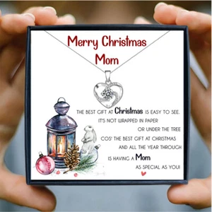Merry Christmas Mom Necklace Heart Pendant with Gift Box Christmas Xmas Gifts - Picture 1 of 6