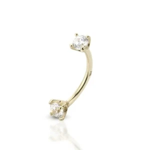 Curved Barbell 14K Solid Gold Internally threaded Clear Cz - Picture 1 of 2