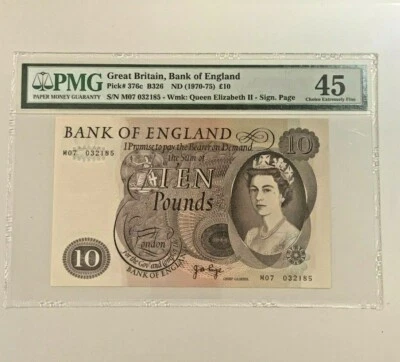 1970(ND) Great Britain QE II 10 Pound P-376c* "Replacement/Star Note" PMG 45 - Image 1 of 3