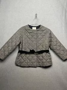 Zara Girls Padded Quilted Tartan Plaid Belted Jacket 10 Fall Holiday Casual - Picture 1 of 11