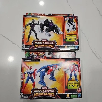 Novo na caixa Marvel Mech Strike Mechasaurs Pantera Negra e Capitão América 2023 Hasbro - Imagem 1 de 2