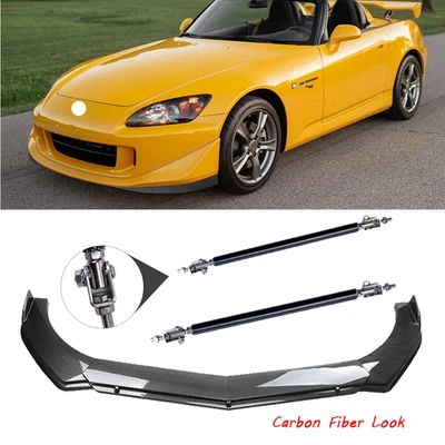 Carbon Fiber Front Bumper Lip Spoiler Splitter Strut Rod For Honda S2000 - Image 1 of 4