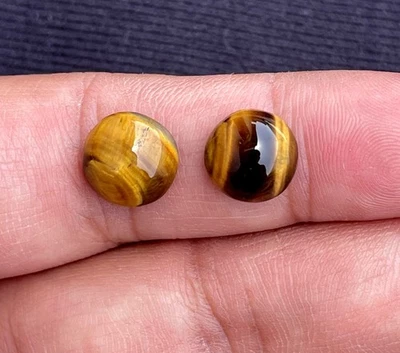 Natural Tiger Eye Smooth Round Cabochon, Loose Gemstone, 10x10 MM, 2 Pieces 8Ct. - Image 1 of 4