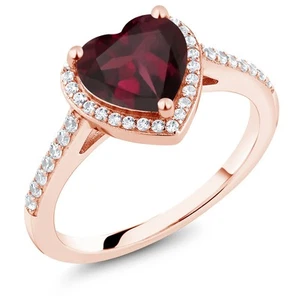2.21 Ct Heart Shape Red Rhodolite Garnet 18K Rose Gold Plated Silver Ring - Picture 1 of 3