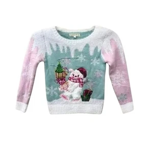 Margaux & Lexi Fuzzy Holiday Sweater Long Sleeve Crew Neck Multicolor Girls L/6 - Picture 1 of 9