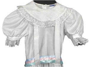Vintage Polly Flinders Dress White Lace Pastel Stripe Ribbon Belt Girl’s 5 - Picture 1 of 8