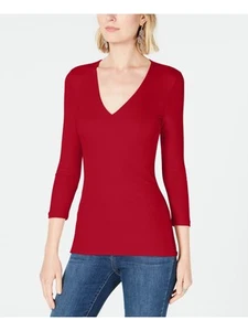 INC Womens Ribbed 3/4 Sleeve V Neck T-Shirt - Picture 1 of 9