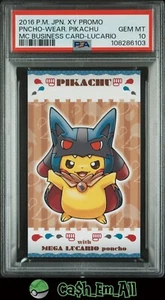 PSA 10 Poncho Pikachu Lucario Pokemon Business Card 2016 Japanese - Picture 1 of 3