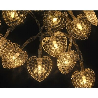 Battery Powered Warm White Heart LED Fairy Lights 2M/4M 20/40LED: ON+Flash - Image 1 of 4