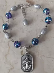 Handmade Blue Silver Rosary Bracelet Medjugore Adjustable Catholic Christian... - Picture 1 of 4