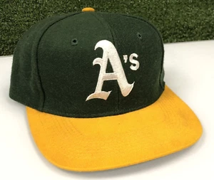 Chapeau vintage années 80 Oakland A's Athletics laine logo unie vert jaune RARE - Photo 1/5