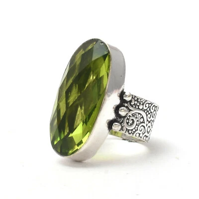 Peridoto Topazio Gemma 925 Argento Sterling Nero Friday Anello Tutte le Misure - Immagine 1 di 4