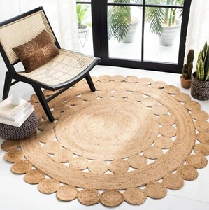 Jute Round Rug Natural Jute Rug Handmade Braided Rug Round Area Rug Rustic Round - Imagen 1 de 3