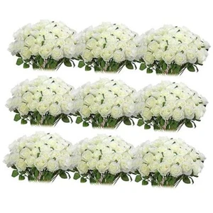100 Pieces Artificial Roses Flowers Bulk, Long Stem Realistic Fake Silk White - Picture 1 of 7