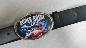 SUPER BOWL LII PATRIOTS vs. EAGLES Dueling Epoxy Photo Buckle & Black Belt - Picture 1 of 2