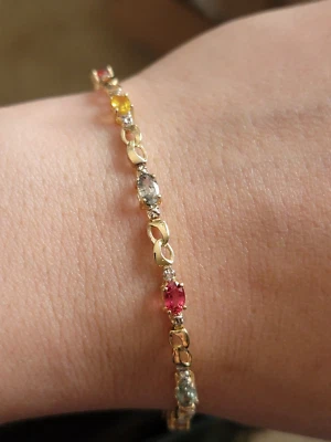 Brazalete Tenis Zafiro Multicolor Oro Amarillo 10K 6 3/4" Foto 1 de 4