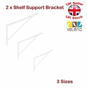 2 x  Shelf Supports Metal Brackets Strengthened 4mm White 3 Sizes 300 400 500mm