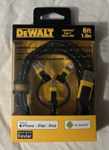 DeWALT DXMA1311356 6 pieds CORDON DE CHARGE USB-A à 8 broches, USB-C, MICRO-USB NEUF - Photo 1 sur 2