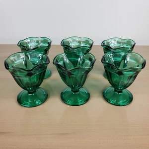 Anchor Hocking Tazze Tulipano Vetro Verde Smeraldo Gelato Sundae Vintage Lotto di 6 - Foto 1 di 11