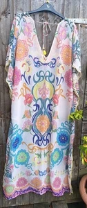 NWOT River Island Resort Bright Floral Light Kaftan Dress Beach Cover Up M RARE - Picture 1 of 15