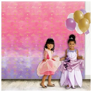 Disney Princess Party Backdrop - Pink and Purple with Gold Crowns - Picture 1 of 1