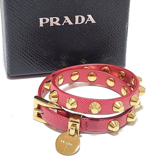 Bracciale Prada Saffiano borchie oro GP pelle rosa con scatola O3