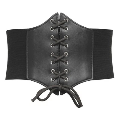 GRACE KARIN Womens Corset Belt Vintage Lace-up Cinch Elastic Waist Belt Black - Image 1 of 4