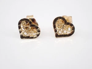 14K Gold Heart Earrings Stud Pierced Small Filigree Belk & Co Fine Jewelers - Picture 1 of 14