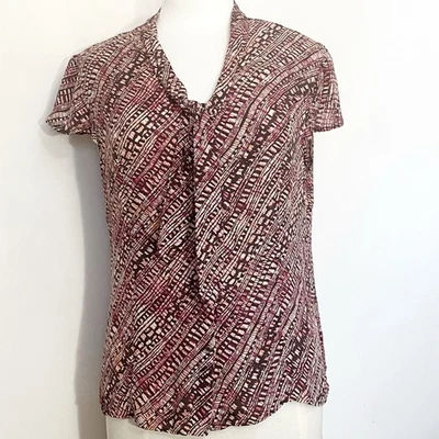 Blusa MERONA 100 % Seda Elegante Manga Gorra Abotonada Multicolor Cuello Atado X Foto 1 de 4