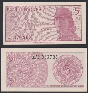 Indonesia 5 sen 1964 Volunteers Female Soldier P91 UNC Replacement Prefix XAP #2 - Picture 1 of 8