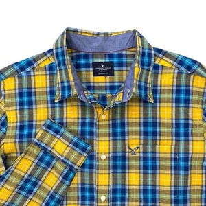 Camisa a Cuadros American Eagle Para Hombre Calce Clásico Azul Amarillo Manga Larga Talla L - Imagen 1 de 8