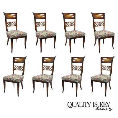 Italian Neoclassical Style High Back Brass Inlay Dining Side Chairs - Set of 8 - Image 1 of 4
