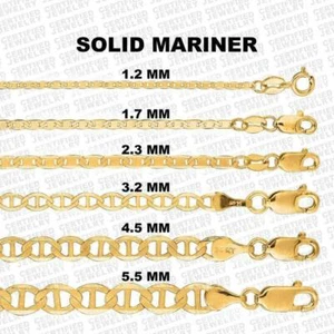 Solid 10K Yellow Gold Mariner Link Chain Necklace, 16" To 30", 1.2MM To 5.5MM - Picture 1 of 10