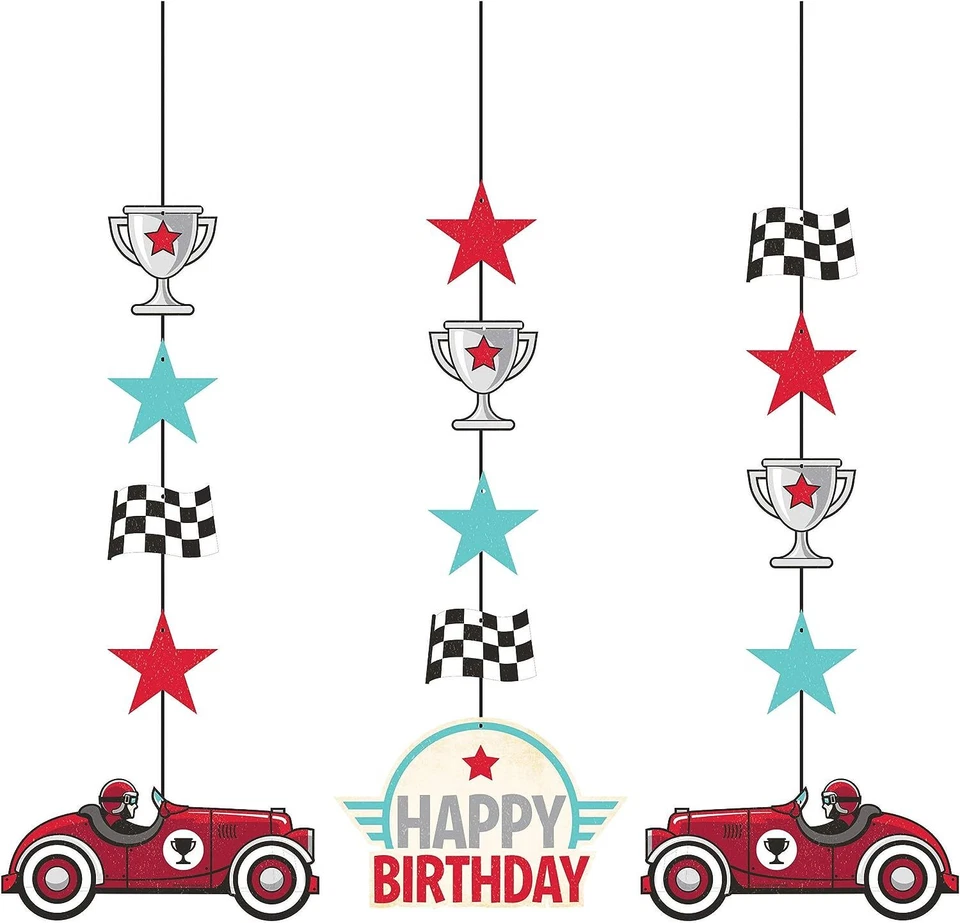 Vintage Race Car Adult Kids Birthday Party Decoration Hanging Cutouts - Image 1 of 1