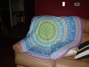 ROUND TABLE CLOTH MULTICOLOR - GREEN, BLUE, AND PURPLE - Picture 1 of 4