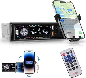 Car Stereo Bluetooth With Phone Holder Handsfree Mp3 Player USB Aux - Picture 1 of 6