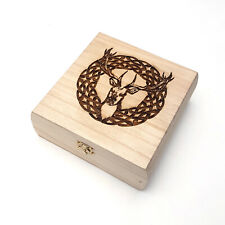 Celtic Stag Wooden Box 7.5" x 7.5" x 2.75" Free Personalization, Deer Head