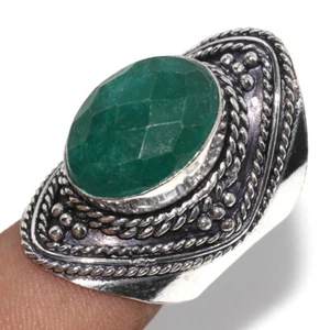 925 Silver Plated Simulated Emerald Jewellery Ring Handmade Size Us 7" GW - Picture 1 of 3