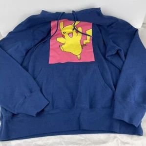 Pokemon Mens Blue Pikachu Long Sleeve Pullover Drawstring Hoodie Sweatshirt L - Picture 1 of 5