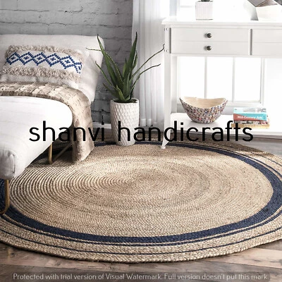 Home Decor Round Jute Braided Rugs Decorative Indian Natural Handmade Rug 4 Feet - Image 1 of 4