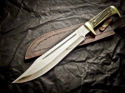 Faca de caça 18" feita à mão D2 aço faca bowie com cabo de veado EDC - Imagem 1 de 3