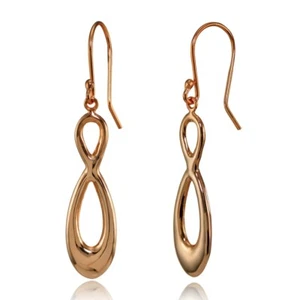 Infinity Symbol Figure 8 Dangle Earrings in Polished Rose Gold Plated 925 Silver - Picture 1 of 4